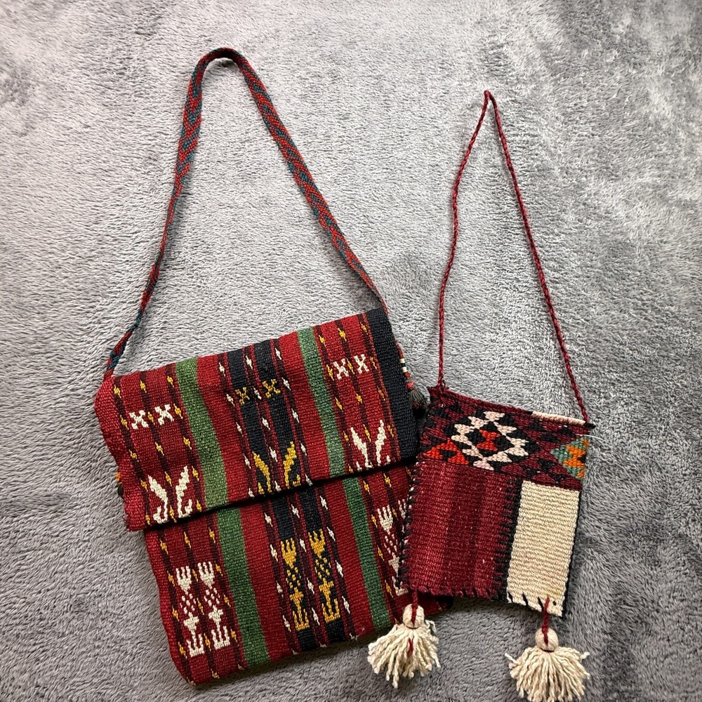 VTG Woven Wool Rug Purse Kilim Carpet Shoulder Crossbody Handbag Boho Bags 2x